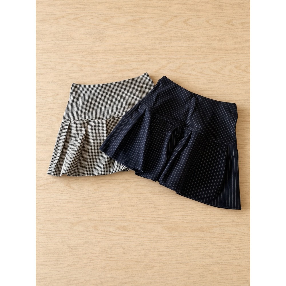 H&M Girls Pleated Skirt Bundle Houndstooth Navy Pinstripe Size 8-10 2 Pack